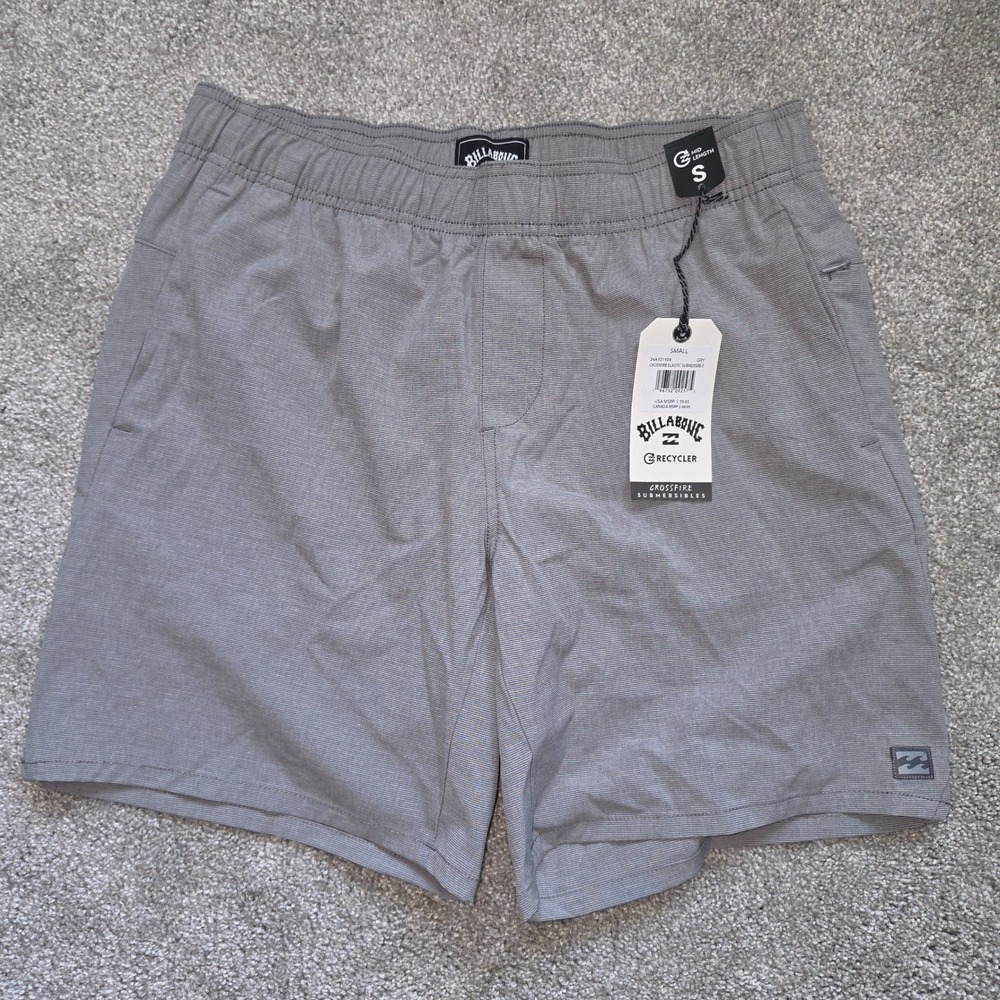 Billabong Crossfire Elastic Submersible Shorts Grey Hybrid Boardshorts NWT